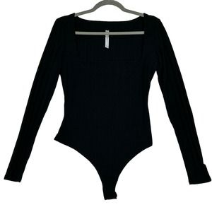 Free People Intimately Free People Black Long Sleeves Bodysuit Size Medium